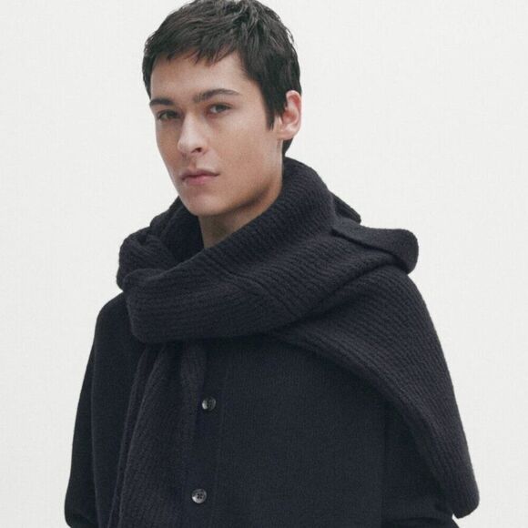 Zara Man Knit Wear Sweater Cardigan Button Down Pockets Mock Collar Black - Picture 1 of 12